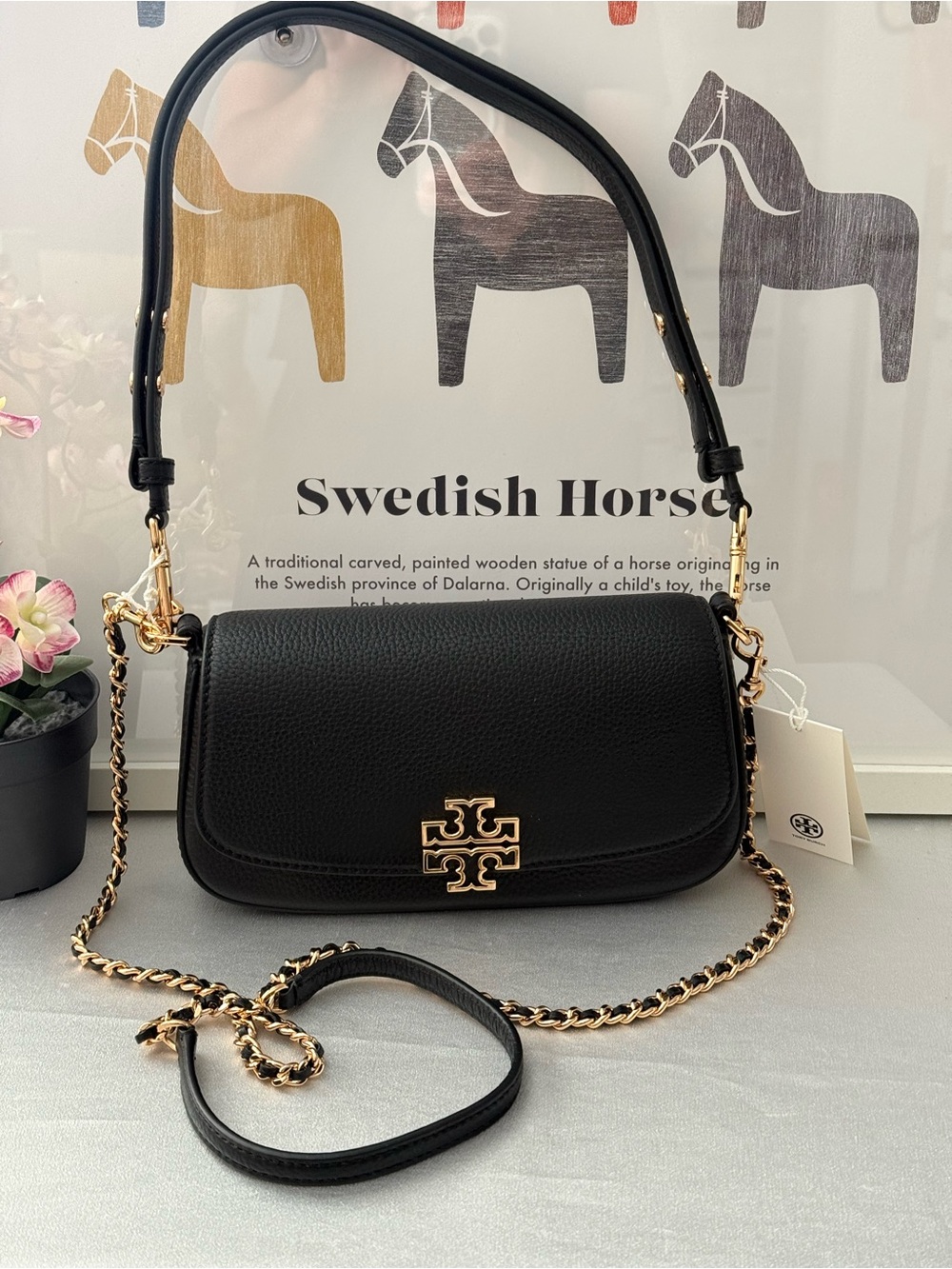 Tory Burch Britten Black Leather Convertible Shoulder Bag/Crossbody/Clutch
